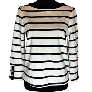 Haver + Blair Striped Top Women Smal White Black Gold Button Cuffs